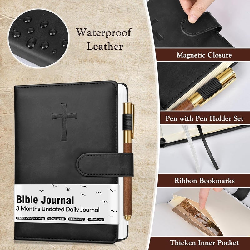PAPEJOON Leather Christian Bible Journal for Men, Prayer Journal for Scripture Study & Daily Devotional, Undated Church Notes Notebook, Jesus Religious Faith Gifts for Pastor, Graduation, Baptism, Black - Image 2
